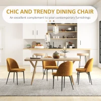 HOMCOM Modern Dining Chairs, Mid-Back Velvet-touch Upholstery Side Chair, Table Chair for Living Room, Dining Room, Yellow, Set of 4(m-4)