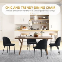 HOMCOM Modern Dining Chairs, Mid-Back Velvet-touch Upholstery Side Chair, Table Chair for Living Room, Dining Room, Black, Set of 4(m-4)