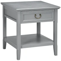 HOMCOM Retro Side Table, End Table with Storage Drawer and Open Shelf for Living Room, Bedroom, Gray(m-1)