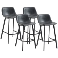 HOMCOM 27.25" Counter Height Bar Stools, Industrial Kitchen Stools, Upholstered Armless Bar Chairs with Back, Steel Legs, Set of 4, Black(m-1)