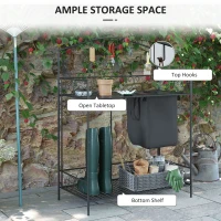 Outsunny Folding Potting Bench Table, Metal Garden Workstation, Work Bench with Large Build-In Bag with Cover, 5 Hanging Hooks & Storage Shelf, Flourishes(m-4)