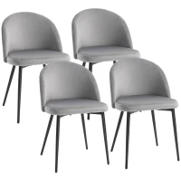 HOMCOM Modern Dining Chairs, Mid-Back Velvet-touch Upholstery Side Chair, Table Chair for Living Room, Dining Room, Grey, Set of 4(m-2)