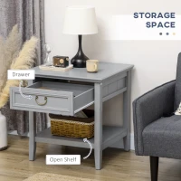 HOMCOM Retro Side Table, End Table with Storage Drawer and Open Shelf for Living Room, Bedroom, Gray(m-5)