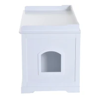 PawHut 2-in-1 Covered Cat Litter Box Washroom Storage Hideaway Cabinet Bench Home Decor, White(m-7)