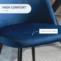 HOMCOM Modern Dining Chairs, Mid-Back Velvet-touch Upholstery Side Chair, Table Chair for Living Room, Dining Room, Dark Blue, Set of 4(m-5)