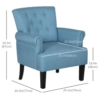 HOMCOM Armchair, Fabric Accent Chair, Modern Living Room Chair with Wood Legs and Rolled Arms for Bedroom, Blue(m-3)