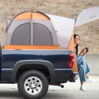 Outsunny Truck Bed Tent for 5'-5.5' Bed with Awning, Portable Pickup Truck Tent for 2-3 Persons, PU 2000mm, Orange(m-2)