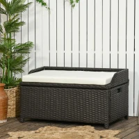 Outsunny 34 Gallon Outdoor Wicker Storage Bench Deck Box, PE Rattan Patio Furniture Pool Storage Bin Container with Interior Waterproof Cloth Bag and Comfortable Cushion, Cream White(m-2)
