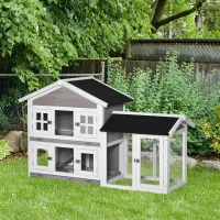 PawHut 59" Wooden Rabbit Hutch 2 Tier Bunny House Pet Playpen Enclosure for Indoor Outdoor with Slide-out Tray, Ramp, for Rabbits and Small Animals, Grey(m-1)