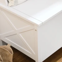 HOMCOM Modern Hall Tree, Shoe Bench with Hidden Storage Space, 4 Hooks and Top Shelf, Freestanding Coat Rack Stand for Entryway, White(m-9)