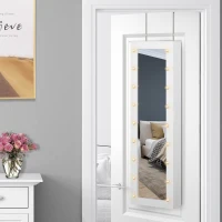 HOMCOM Jewellery Armoire with Mirror, Jewellery Cabinet with 18 LED Lights, Wall-Mounted and Over-The-Door Cabinet with 3 Mountable Heights and Drawer, White(m-1)
