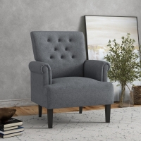 HOMCOM Armchair, Fabric Accent Chair, Modern Living Room Chair with Wood Legs and Rolled Arms for Bedroom, Grey