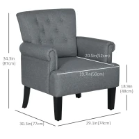 HOMCOM Armchair, Fabric Accent Chair, Modern Living Room Chair with Wood Legs and Rolled Arms for Bedroom, Grey(m-3)
