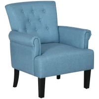 HOMCOM Armchair, Fabric Accent Chair, Modern Living Room Chair with Wood Legs and Rolled Arms for Bedroom, Blue(m-2)