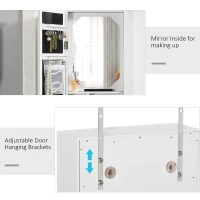 HOMCOM Jewellery Armoire with Mirror, Jewellery Cabinet with 18 LED Lights, Wall-Mounted and Over-The-Door Cabinet with 3 Mountable Heights and Drawer, White(m-7)