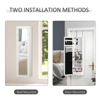 HOMCOM Jewellery Armoire with Mirror, Jewellery Cabinet with 18 LED Lights, Wall-Mounted and Over-The-Door Cabinet with 3 Mountable Heights and Drawer, White(m-6)