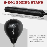 Soozier Free Standing Boxing Bag with Stand, Punching Speed Bag Reaction Bar Challenge with Suction Cups, 64-81in Adjustable Height for Teenagers and Adults, Black(m-4)