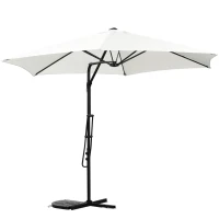 Outsunny 10FT Cantilever Umbrella, Offset Patio Umbrella with Cross Base, Switch with a Wrench, Hanging Umbrellas for Deck, Backyard, Pool and Garden, White(m-1)