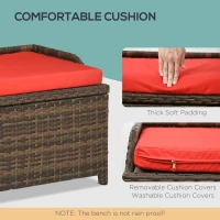 Outsunny 34 Gallon Outdoor Wicker Storage Bench Deck Box, PE Rattan Patio Furniture Pool Storage Bin Container with Interior Waterproof Cloth Bag and Comfortable Cushion, Red(m-7)