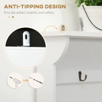 HOMCOM Modern Hall Tree, Shoe Bench with Hidden Storage Space, 4 Hooks and Top Shelf, Freestanding Coat Rack Stand for Entryway, White(m-7)