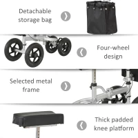 HOMCOM Knee Scooter for Foot Injuries in Adults with Basket Storage, Portable Folding Knee Walker Mobility Scooter for Medical Rehabilitation & Injuries, Silver(m-9)