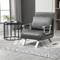 HOMCOM 5 Position Adjustable Folding Convertible Single Sleeper Sofa Bed Chair Lounge Couch with Pillow (Grey)(m-9)