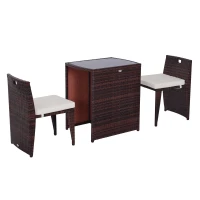 Outsunny 3 Pieces Wicker Patio Dining Set Outdoor Furniture Set with Removable Cushions, Glass Top Dining Table, PE Rattan Conversation Set for Garden Poolside, Cream White(m-2)