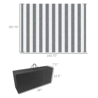 Outsunny Reversible Outdoor Rug, 9' x 12' Waterproof Plastic Straw Floor Mat, Portable RV Camping Carpet, Large Floor Mat for Backyard, Deck, Picnic, Beach, Gray & White Striped(m-3)