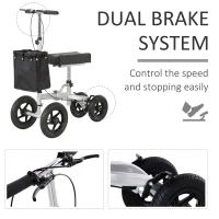 HOMCOM Knee Scooter for Foot Injuries in Adults with Basket Storage, Portable Folding Knee Walker Mobility Scooter for Medical Rehabilitation & Injuries, Silver(m-7)