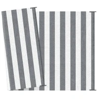 Outsunny Reversible Outdoor Rug, 9' x 12' Waterproof Plastic Straw Floor Mat, Portable RV Camping Carpet, Large Floor Mat for Backyard, Deck, Picnic, Beach, Gray & White Striped(m-10)