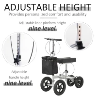 HOMCOM Knee Scooter for Foot Injuries in Adults with Basket Storage, Portable Folding Knee Walker Mobility Scooter for Medical Rehabilitation & Injuries, Silver(m-4)