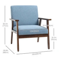 HOMCOM Comfy Accent Chairs with Cushioned Seat, Upholstered Linen-Feel Armchair for Bedroom, Living Room, Blue(m-3)