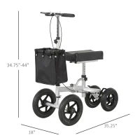 HOMCOM Knee Scooter for Foot Injuries in Adults with Basket Storage, Portable Folding Knee Walker Mobility Scooter for Medical Rehabilitation & Injuries, Silver(m-3)