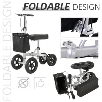 HOMCOM Knee Scooter for Foot Injuries in Adults with Basket Storage, Portable Folding Knee Walker Mobility Scooter for Medical Rehabilitation & Injuries, Silver(m-5)
