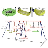 Outsunny 6 In 1 Swing Set for Kids Outdoor, Metal Swing Frame with Saucer Swing, Climbing Frame, Glider, Trapeze Bar, Basketball Hoop(m-3)