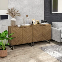 HOMCOM Kitchen Storage Cabinet Buffet Cabinet Sideboard with Chevron Double Doors Adjustable Shelf Set of 2 Walnut(m-2)