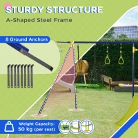 Outsunny Metal Swing Set for Backyard with Saucer Swing, Glider, Slide, Gym Rings, Basketball Hoop, Heavy Duty A-Frame Stand, Aged 3-12 Years Old(m-7)