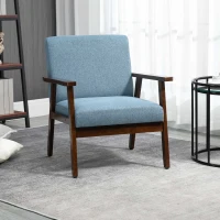HOMCOM Comfy Accent Chairs with Cushioned Seat, Upholstered Linen-Feel Armchair for Bedroom, Living Room, Blue(m-1)