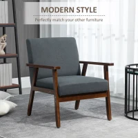 HOMCOM Modern Accent Chairs with Cushioned Seat, Upholstered Linen-Feel Armchair for Bedroom, Living Room, Dark Gray(m-4)