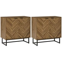 HOMCOM Kitchen Storage Cabinet Buffet Cabinet Sideboard with Chevron Double Doors Adjustable Shelf Set of 2 Walnut(m-1)