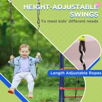 Outsunny 6 In 1 Swing Set for Kids Outdoor, Metal Swing Frame with Saucer Swing, Climbing Frame, Glider, Trapeze Bar, Basketball Hoop(m-6)