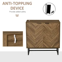 HOMCOM Kitchen Storage Cabinet Buffet Cabinet Sideboard with Chevron Double Doors Adjustable Shelf Set of 2 Walnut(m-4)