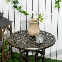 Outsunny Ф23.6" Round Outdoor Side Table, Cast Aluminum Frame Patio Coffee Side Desk for Patio, Garden, Balcony, Bronze(m-7)