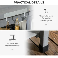 Outsunny Potting Bench Table, Outdoor Garden Table Wooden Work Station with Removable Sink, Faucet, Drawer, Shelves, Hooks, Gray(m-6)