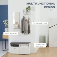 HOMCOM 3-in-1 Hall Tree, Modern Entryway Organizer with Shoe Rack Storage Organizer with Bench, 3-Hook Wall Mounted Coat Rack Wall Organizer with Mirror, for Hallway, White(m-4)