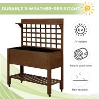 Outsunny 41" Raised Garden Bed Mobile Elevated Wooden Planter Box Stand with Wheels, Trellis and Storage Shelf, Dark Brown(m-5)