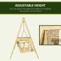 Outsunny 2-Seat orch Swing with Stand, Wooden Patio Swing Chair with Side Tables and Metal Chains, Outdoor Hanging Bench for Garden, Poolside, Backyard, Natural Wood(m-5)