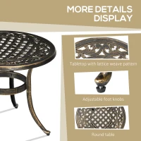 Outsunny Ф23.6" Round Outdoor Side Table, Cast Aluminum Frame Patio Coffee Side Desk for Patio, Garden, Balcony, Bronze(m-6)