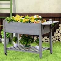 Outsunny Raised Garden Bed Planter Box w/ 8 Grow Grids, Storage Shelf & Lockable Wheels(m-2)