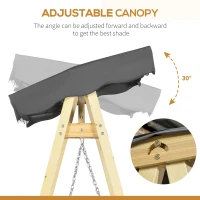 Outsunny Wooden Porch Swing Bench, 2-Seater Outdoor Swing Glider with Adjustable Canopy, Adjustable Hanging Chains, A-Frame, for Garden, Poolside, Backyard, Gray(m-4)